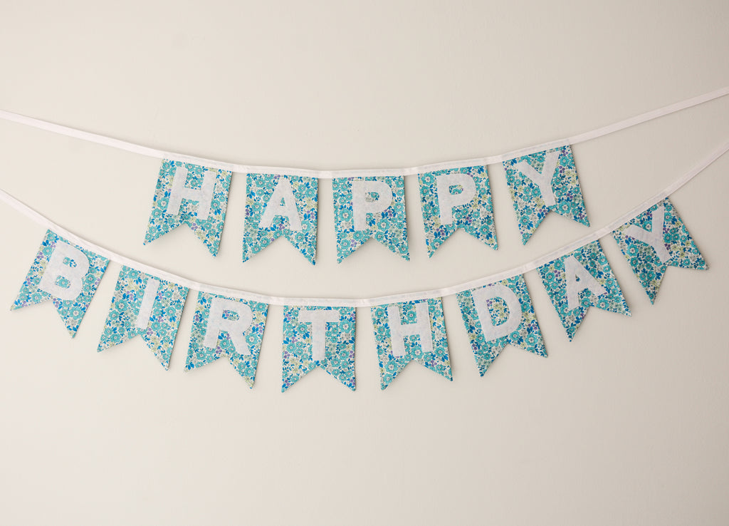 Happy Birthday Banner - Blue Floral