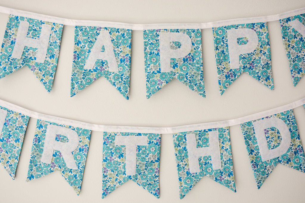 Happy Birthday Banner - Blue Floral