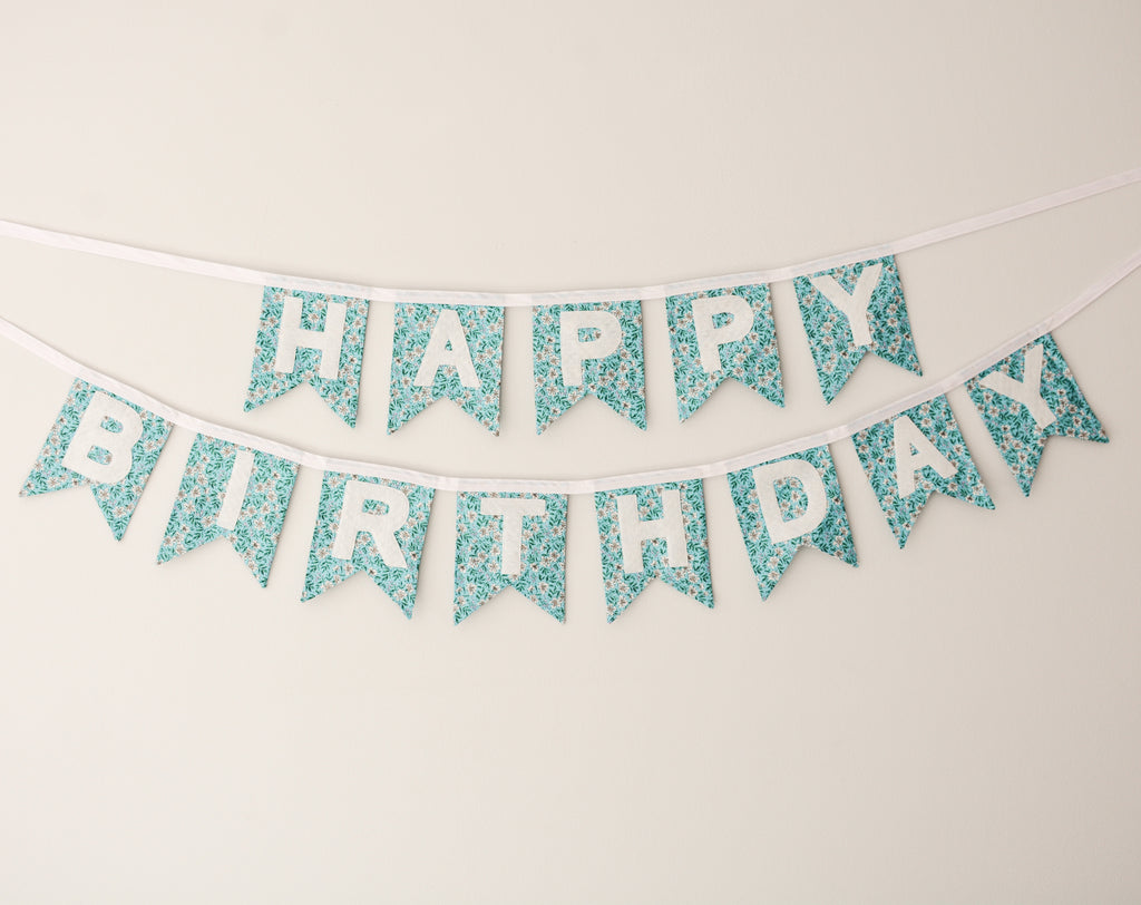 Happy Birthday Banner - Light Blue Floral