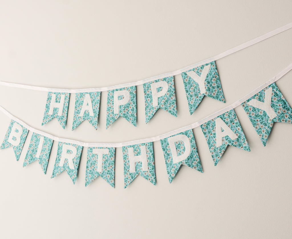 Happy Birthday Banner - Light Blue Floral