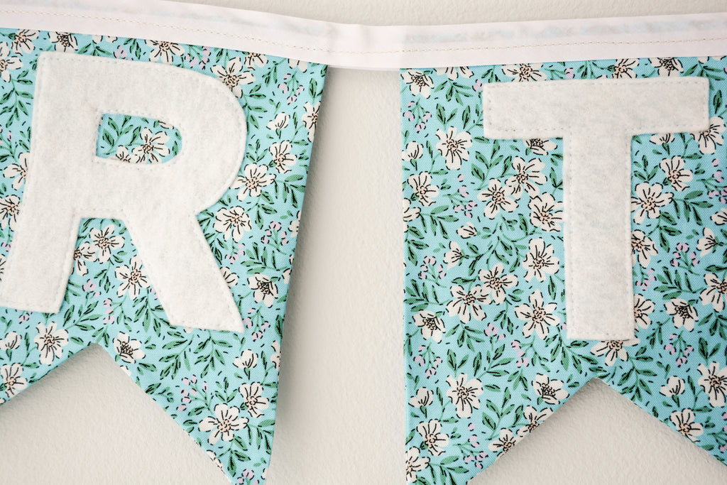 Happy Birthday Banner - Light Blue Floral