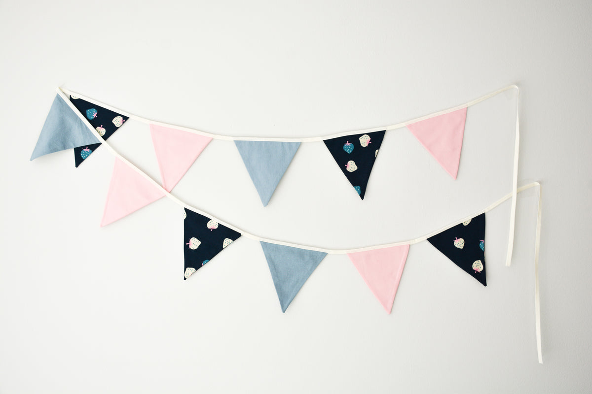 Bunting - Blue & Pink Strawberries