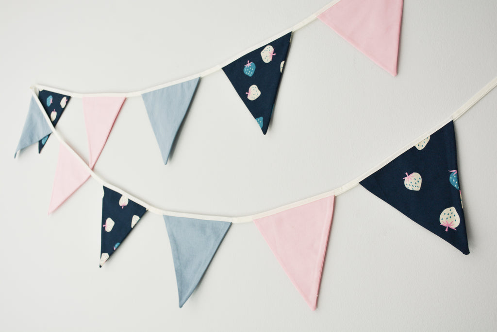 Bunting - Blue & Pink Strawberries