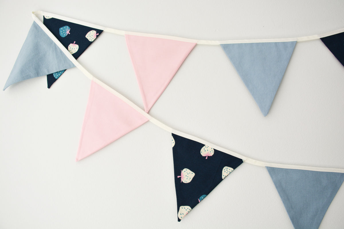 Bunting - Blue & Pink Strawberries