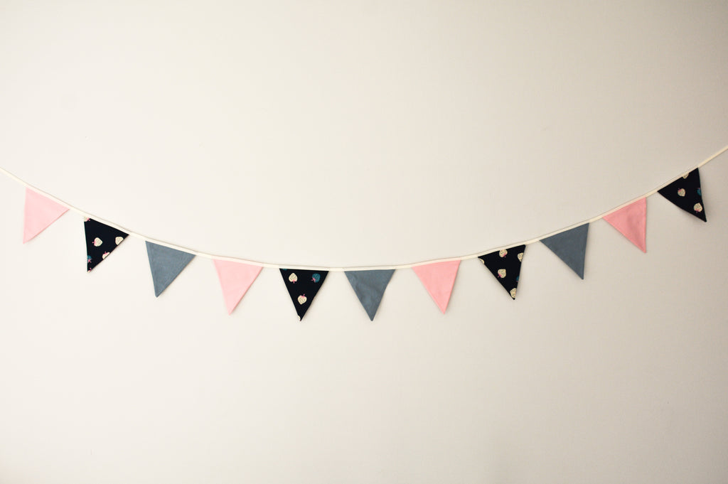 Bunting - Blue & Pink Strawberries